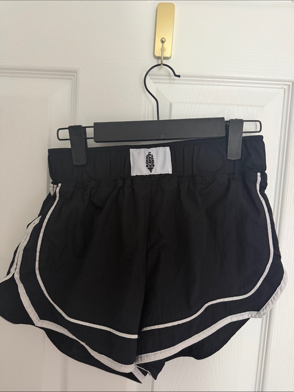 Free people Black nylon Track Shorts with White Piping